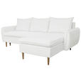 ECKSOFA Weiß Chenille Rückenkissen, Bettkasten, Schlaffunktion, Rücken echt, Liegefläche im Originalstoff  - Buchefarben/Weiß, KONVENTIONELL, Holz/Textil (244/163cm) - Carryhome