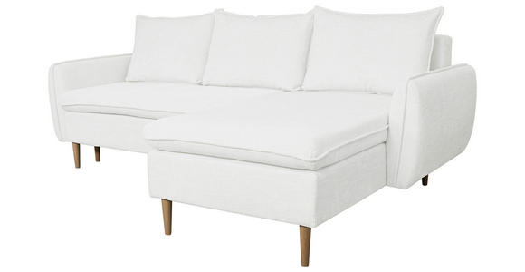 ECKSOFA Weiß Chenille Rückenkissen, Bettkasten, Schlaffunktion, Rücken echt, Liegefläche im Originalstoff  - Buchefarben/Weiß, KONVENTIONELL, Holz/Textil (244/163cm) - Carryhome