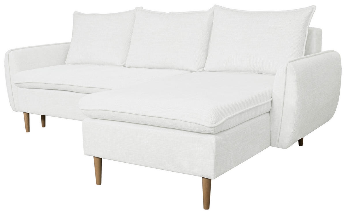 ECKSOFA Weiß Chenille  - Buchefarben/Weiß, KONVENTIONELL, Holz/Textil (244/163cm) - Carryhome