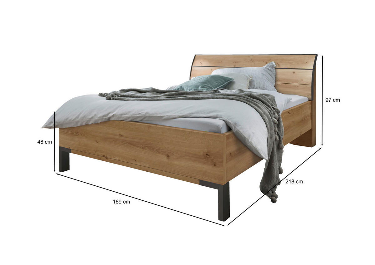 BETT 160/200 cm  in Eiche Bianco   - Schieferfarben/Eiche Bianco, Konventionell, Holzwerkstoff/Metall (160/200cm) - Dieter Knoll