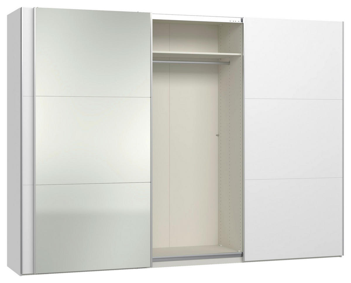 SCHWEBETÜRENSCHRANK 303/220/65 cm 3-türig Weiß  - Silberfarben/Weiß, Design, Glas/Holzwerkstoff (303/220/65cm) - Jutzler