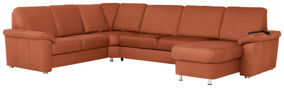 WOHNLANDSCHAFT Terracotta Flachgewebe  - Chromfarben/Terracotta, KONVENTIONELL, Textil/Metall (240/336/163cm) - Beldomo System