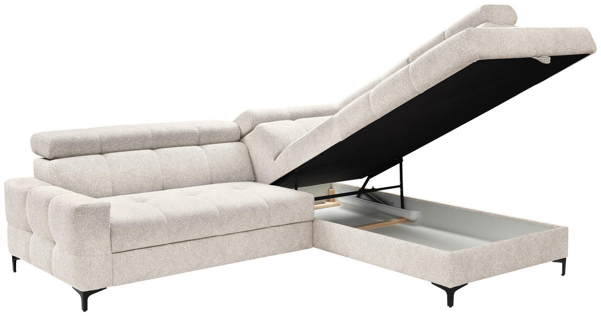 ECKSOFA in Struktur Creme  - Creme/Schwarz, Modern, Textil/Metall (254/212cm) - Carryhome
