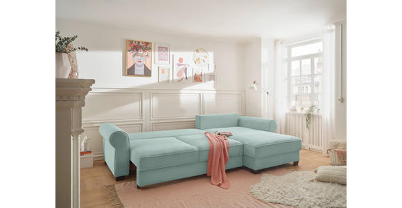 ECKSOFA Salbeigrün Cord  - Salbeigrün/Schwarz, KONVENTIONELL, Kunststoff/Textil (318/197cm) - Hom`in