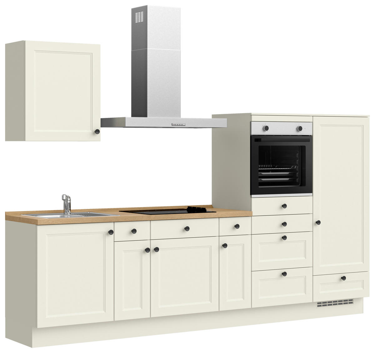 KÜCHENBLOCK Cascada 300 cm  in Weiß, Eichefarben  - Eichefarben/Schwarz, MODERN, Holzwerkstoff/Metall (300cm) - Nobilia