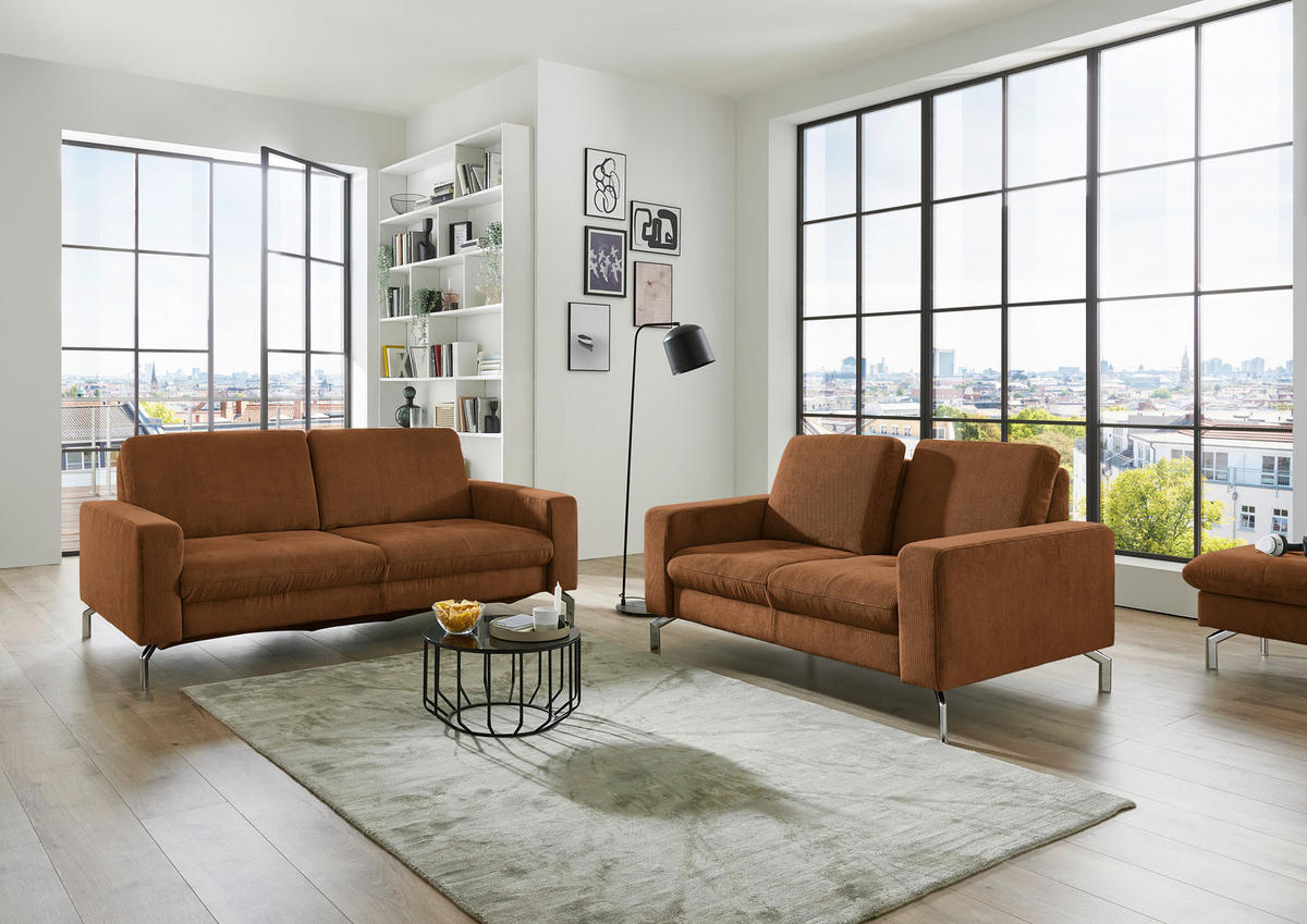 2-SITZER-SOFA  in Feincord Cognac  - Chromfarben/Cognac, Design, Textil/Metall (142/87/105cm) - Beldomo Style