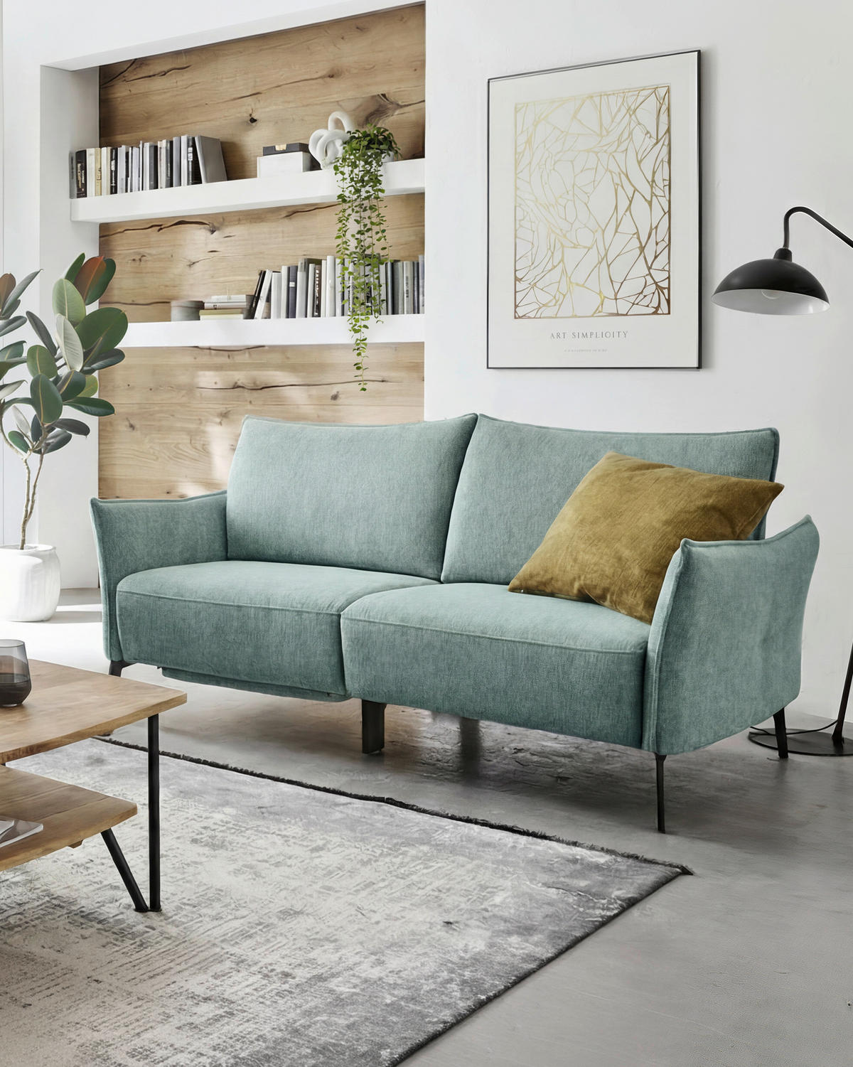 3-SITZER-SOFA Chenille Hellblau  - Schwarz/Hellblau, Konventionell, Textil/Metall (184/90/92cm) - Elegando
