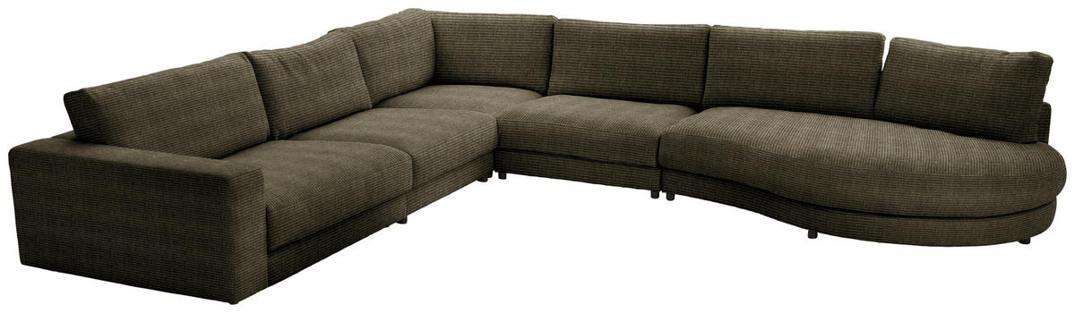 ECKSOFA  in Chenille, Cord Olivgrün  365/425 cm  - Schwarz/Olivgrün, Design, Kunststoff/Textil (365/425cm) - Lomoco