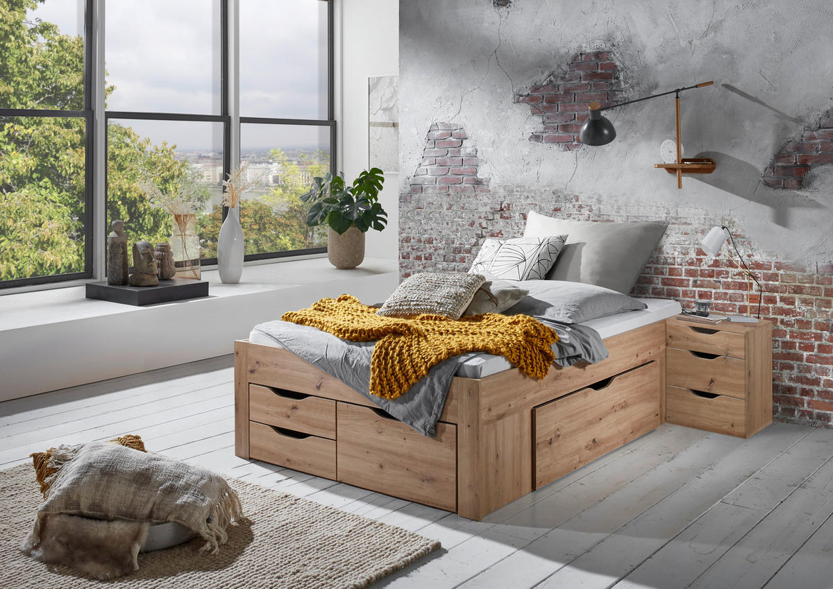 STAURAUMBETT 140/200 cm  in Eiche Artisan  - Eiche Artisan, KONVENTIONELL, Holzwerkstoff (140/200cm) - Boxxx