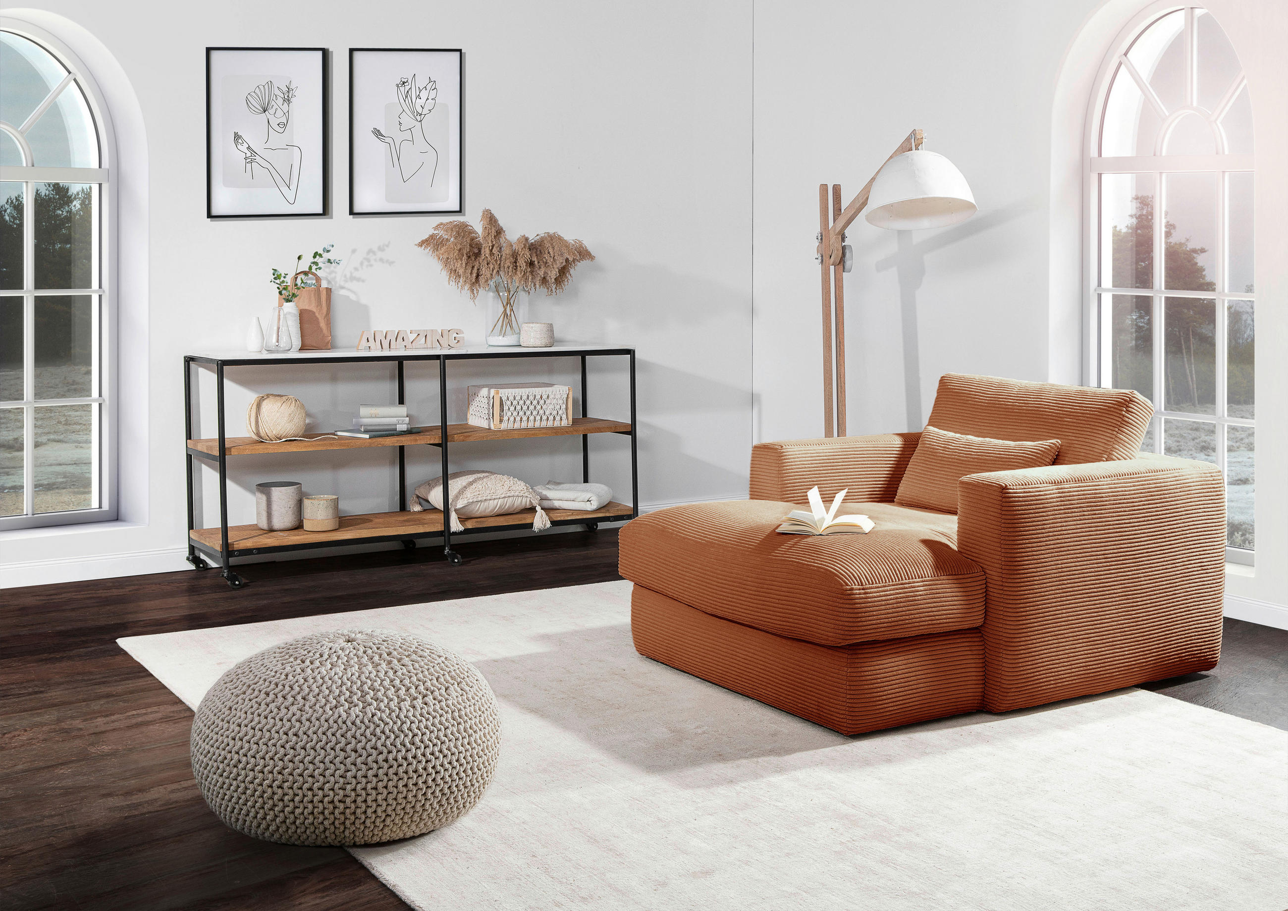 XXL-FÅTÖLJ i textil orange  - orange/svart, Romantik / Lanthus, textil/plast (120/67/140cm) - MID.YOU