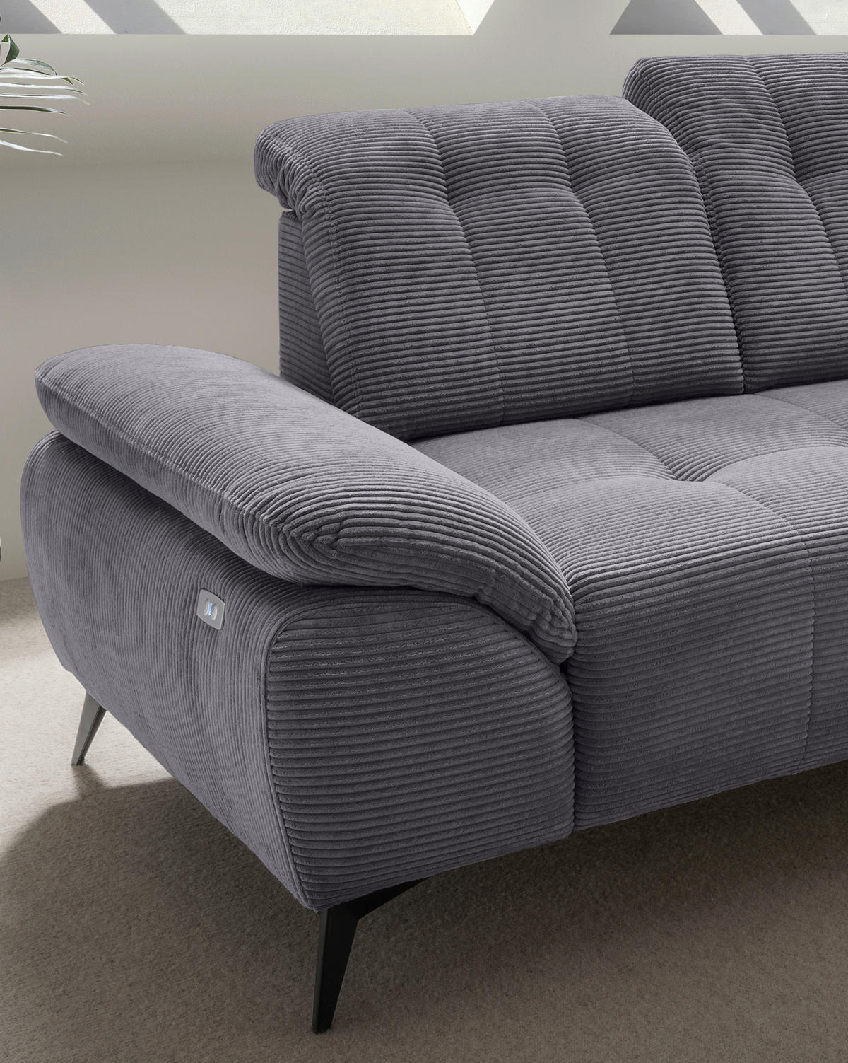 ECKSOFA in Cord Grau  - Schwarz/Grau, Modern, Textil/Metall (272/200cm) - Livetastic