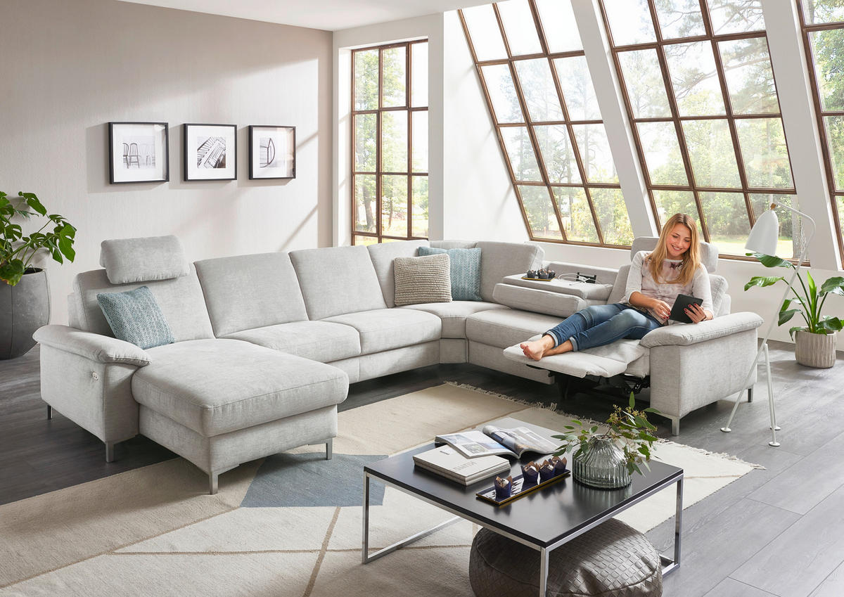 WOHNLANDSCHAFT in Chenille Silberfarben, Hellgrau  - Silberfarben/Hellgrau, Design, Textil/Metall (170/333/265cm) - Dieter Knoll
