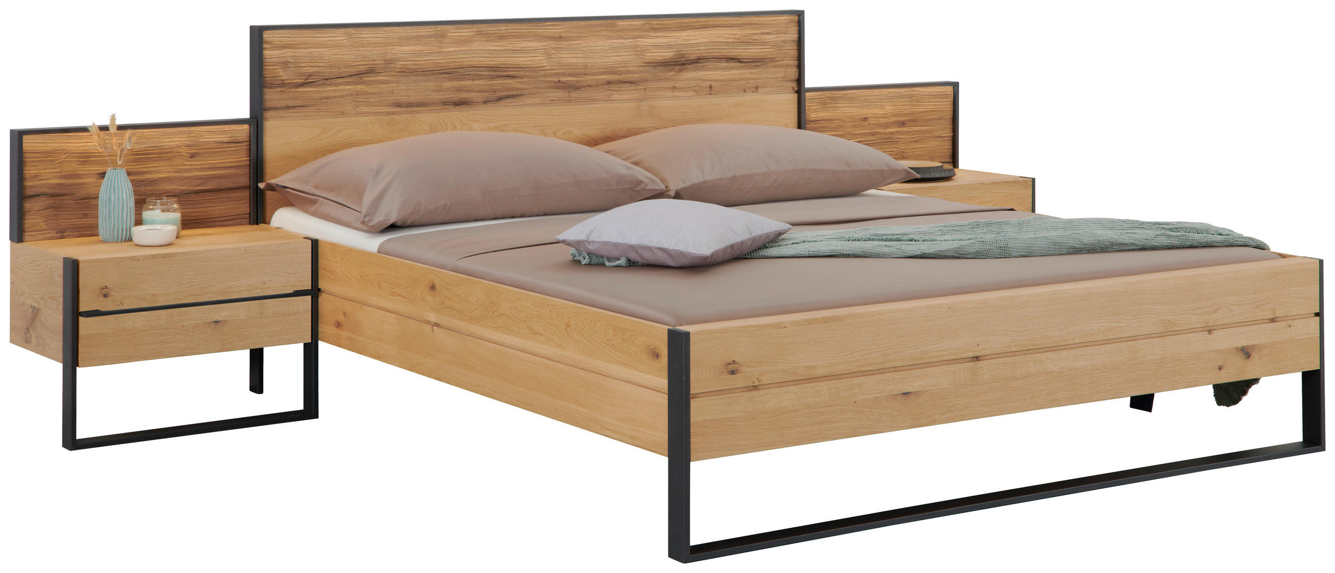 BETTANLAGE 180/200 cm  Graphitfarben, Eichefarben   - Eichefarben/Graphitfarben, Konventionell, Holz/Metall (180/200cm) - Valdera