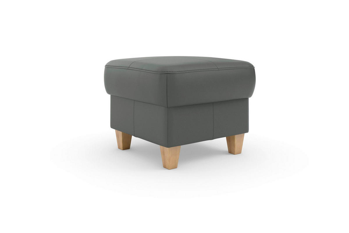 HOCKER Leder Anthrazit  - Eichefarben/Anthrazit, Basics, Leder/Holz (58/48/58cm) - Sit & More