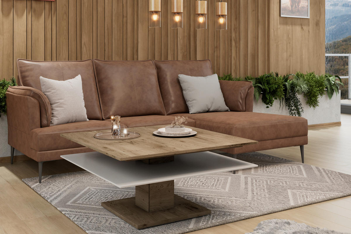 COUCHTISCH Altholz, Eiche massiv Farbglas 90/90/46 cm quadratisch Weiß, Eichefarben  - Eichefarben/Weiß, Design, Glas/Holz (90/90/46cm) - Voglauer