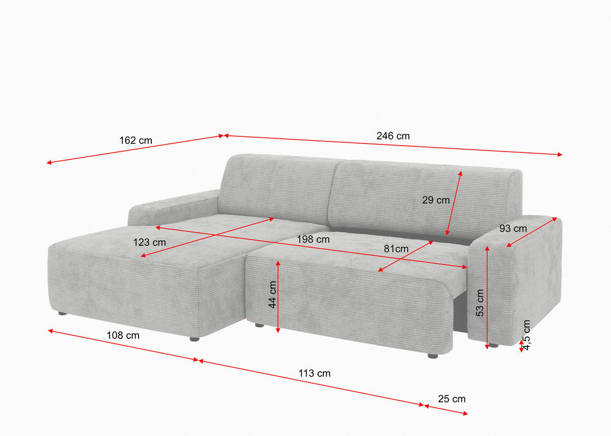 ECKSOFA in Struktur Anthrazit  - Anthrazit/Schwarz, Modern, Kunststoff/Textil (162/246cm) - Trendmanufaktur