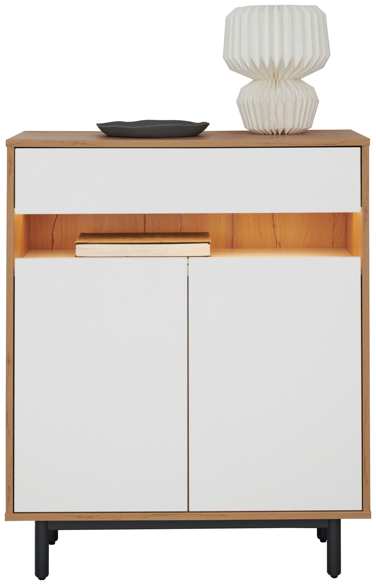 HIGHBOARD Weiss, Eiche Artisan  90/108/45 cm  - Weiss/Graphitfarben, Design, Holz/Holzwerkstoff (90/108/45cm) - home24