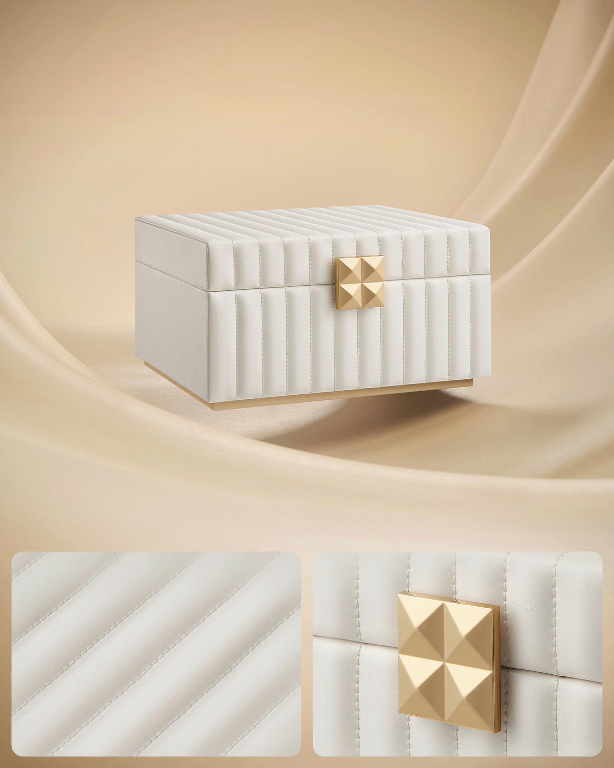 SCHMUCKKÄSTCHEN 24/13,5/21,5 cm  - Weiß, LIFESTYLE, Glas/Leder (24/13,5/21,5cm)