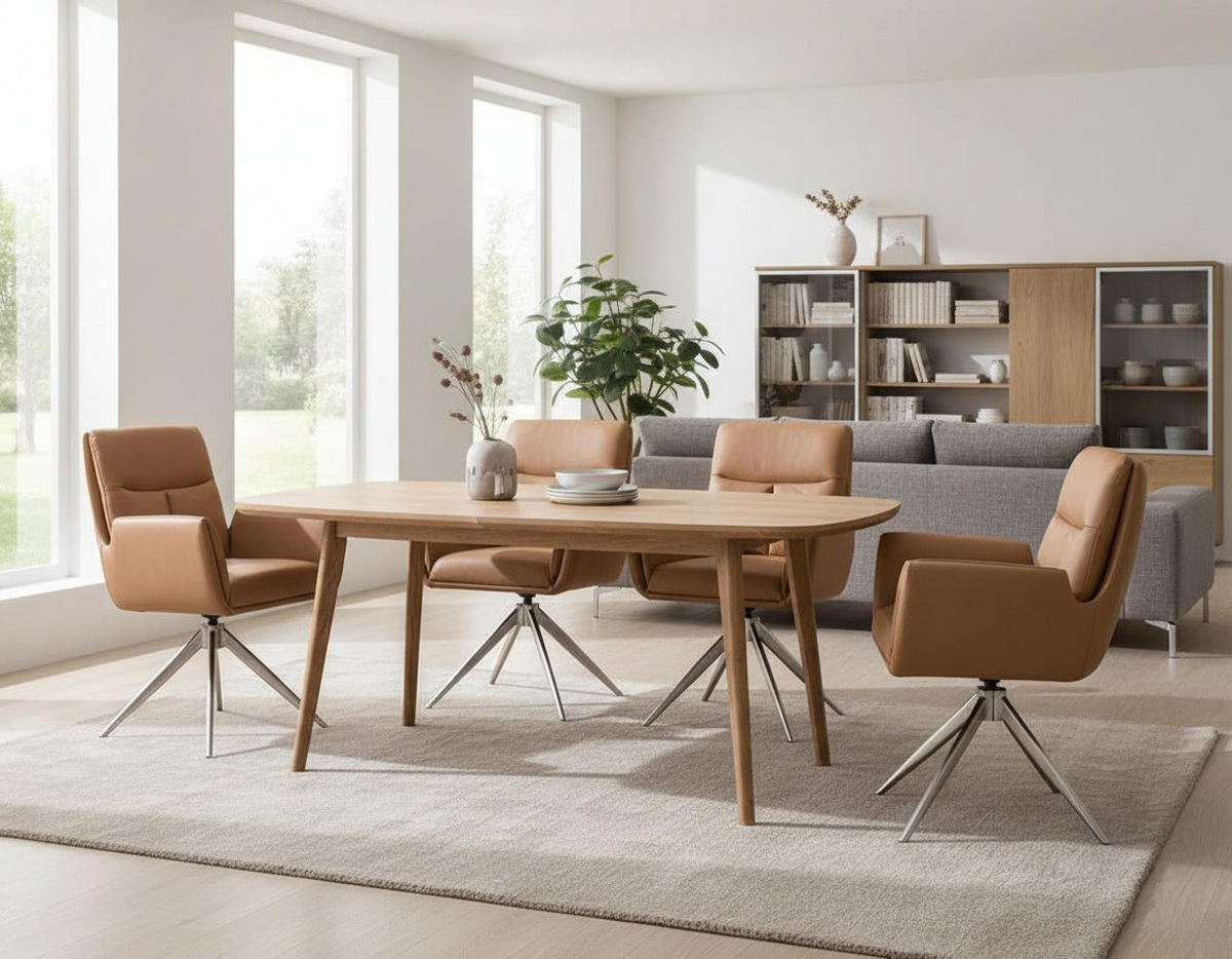 ARMLEHNSTUHL  Sitzfläche 360° drehbar  Echtleder  - Edelstahlfarben/Braun, Modern, Leder/Metall (61/94/67cm) - MID.YOU