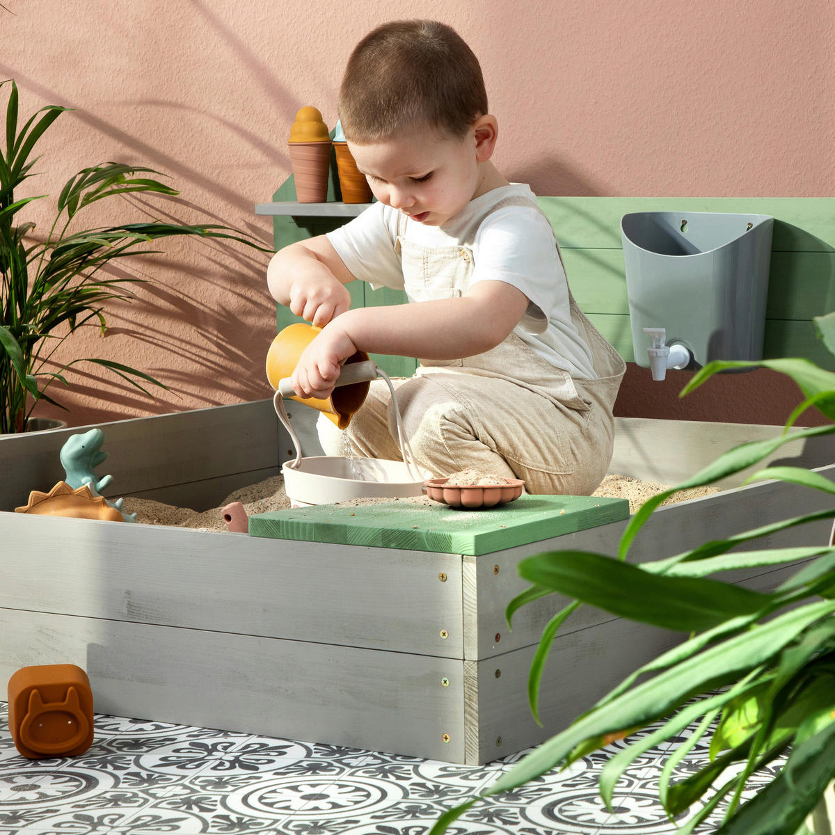 SANDKASTEN 100/100/60 cm  - Hellgrau/Grün, Basics, Holz (100/100/60cm) - MUDDY BUDDY