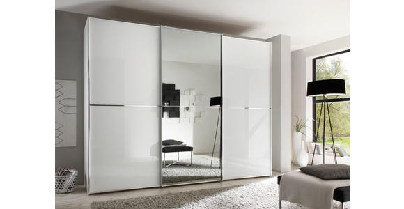 SCHWEBETÜRENSCHRANK 298/240/68 cm 3-türig Weiß  - Chromfarben/Weiß, Design, Glas/Holzwerkstoff (298/240/68cm) - Moderano
