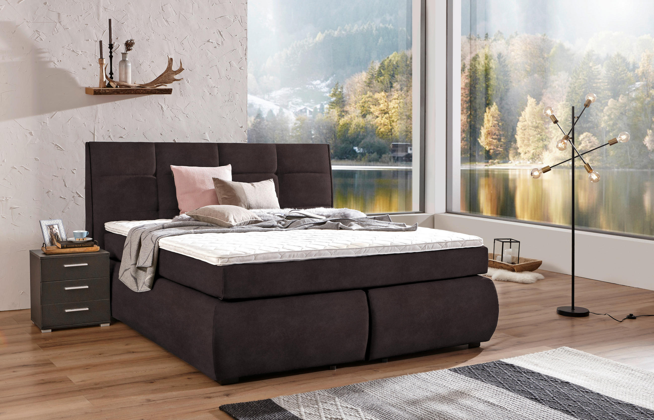 BOXSPRINGBETT 180/200 cm  in Dunkelbraun  - Wengefarben/Dunkelbraun, KONVENTIONELL, Holz/Textil (180/200cm) - Xora