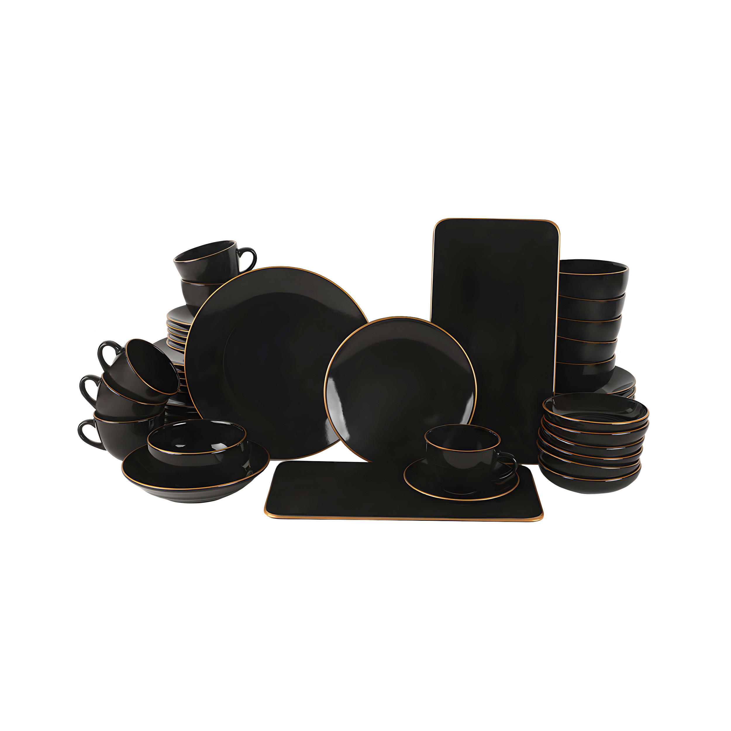 KOMBISERVICE Schwarz, Goldfarben 42-teilig  - Goldfarben/Schwarz, Basics, Keramik (19/19/19cm) - P & B