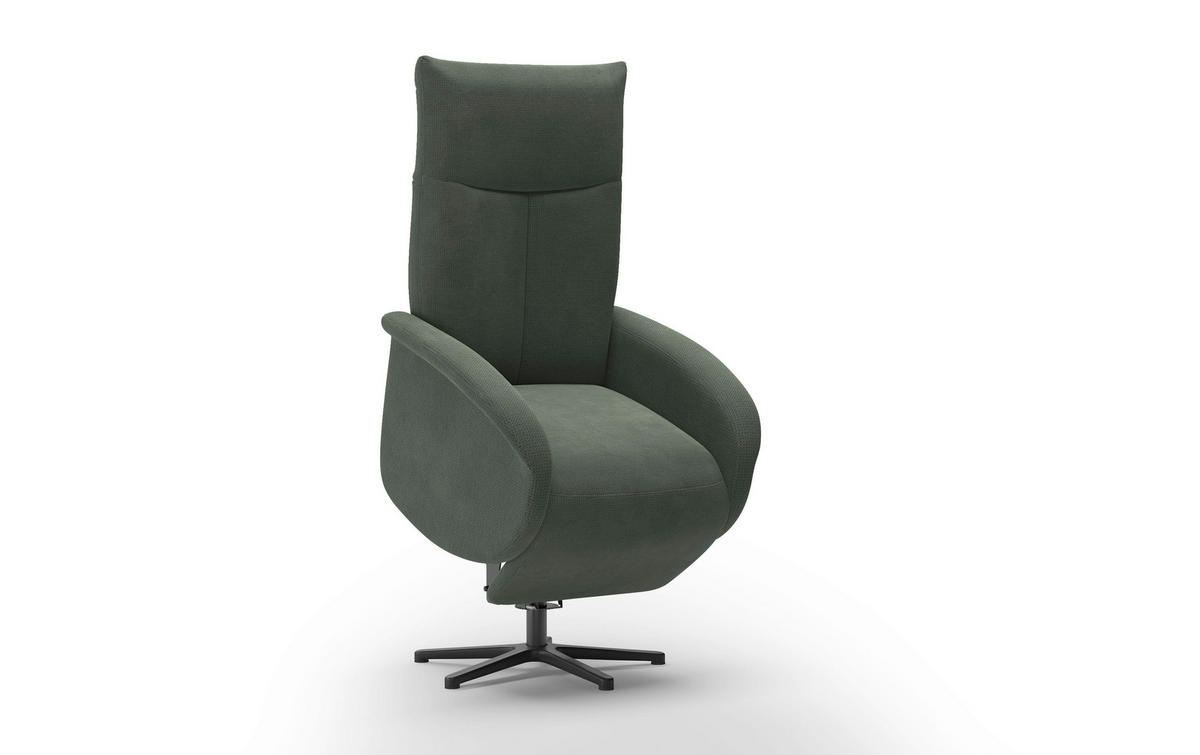 RELAXSESSEL GLENDALE E Flachgewebe Kopfteilverstellung, Rücken echt    - Dunkelgrün/Schwarz, KONVENTIONELL, Textil/Metall (75/112/82cm) - Sit & More