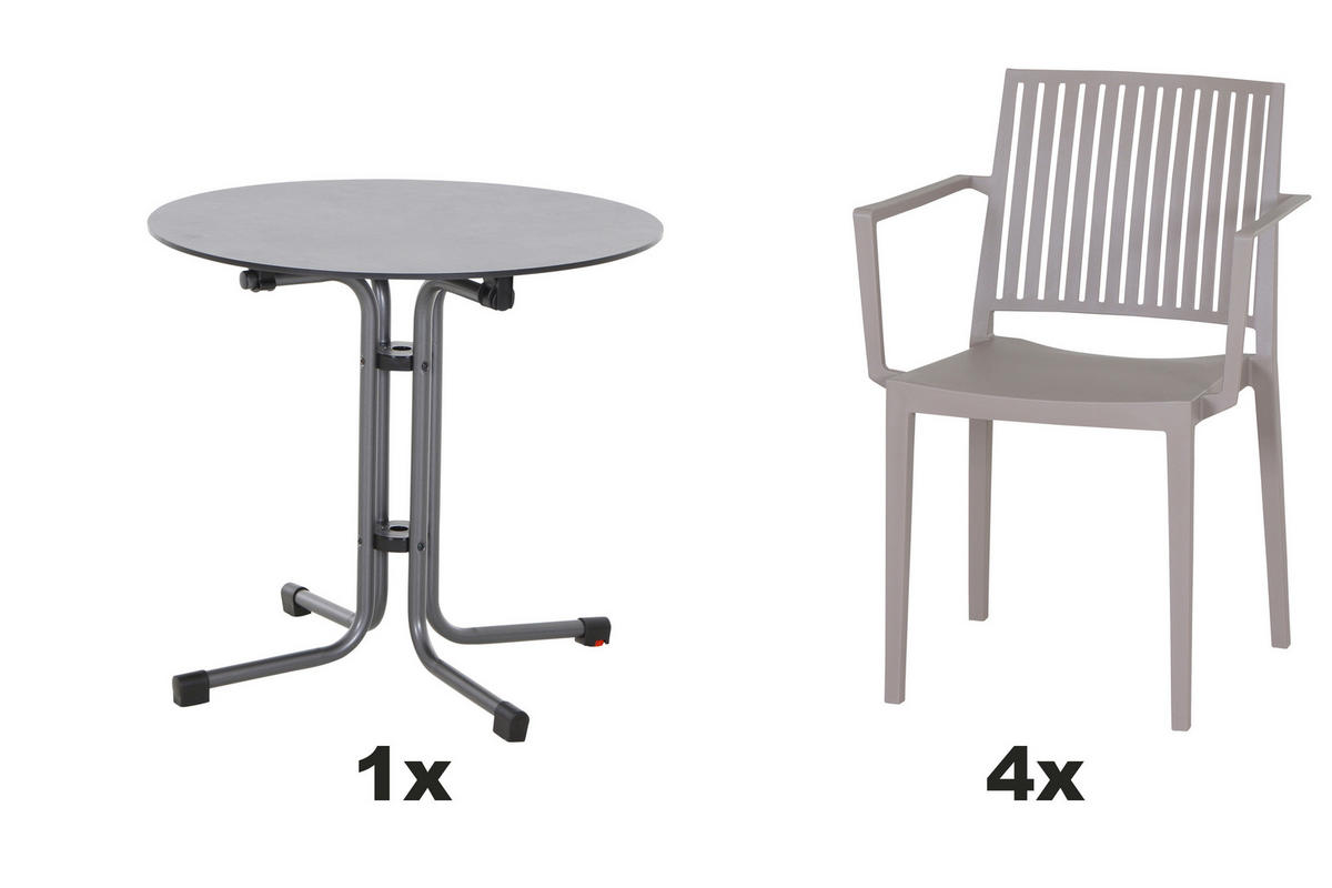 GARTENGARNITUR 5-teilig Stahl 5-teilig  - Taupe/Anthrazit, Basics, Kunststoff/Metall (80/80/80cm) - Siena Garden
