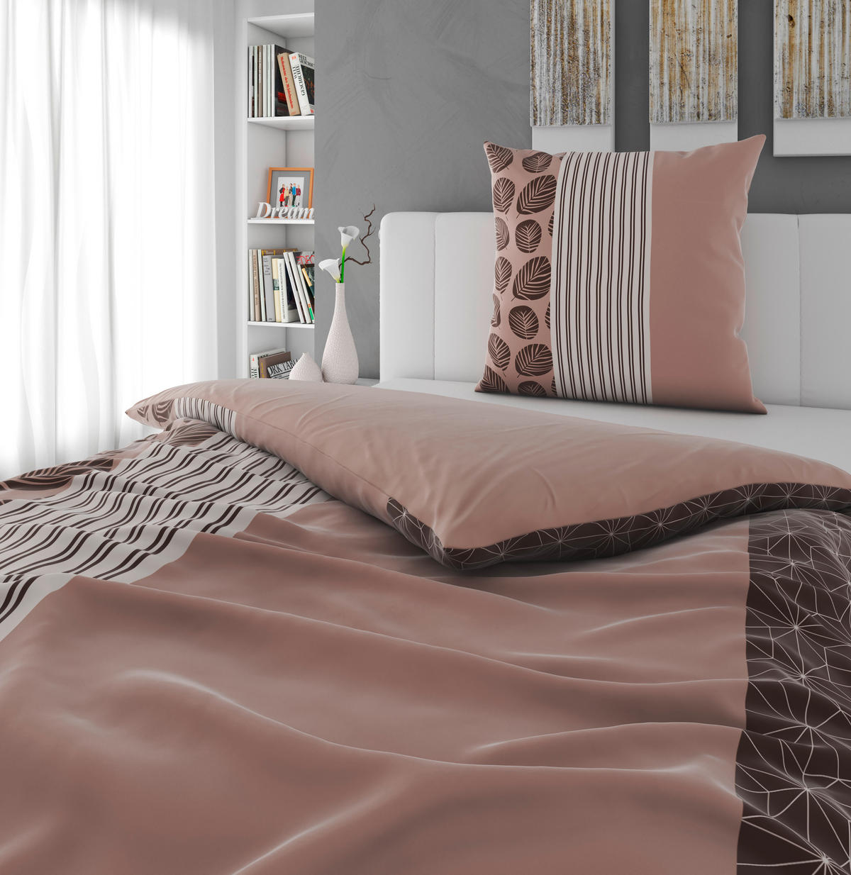 WENDEBETTWÄSCHE Satin 155/220 cm  - Beige/Braun, Textil (155/220cm) - Novel