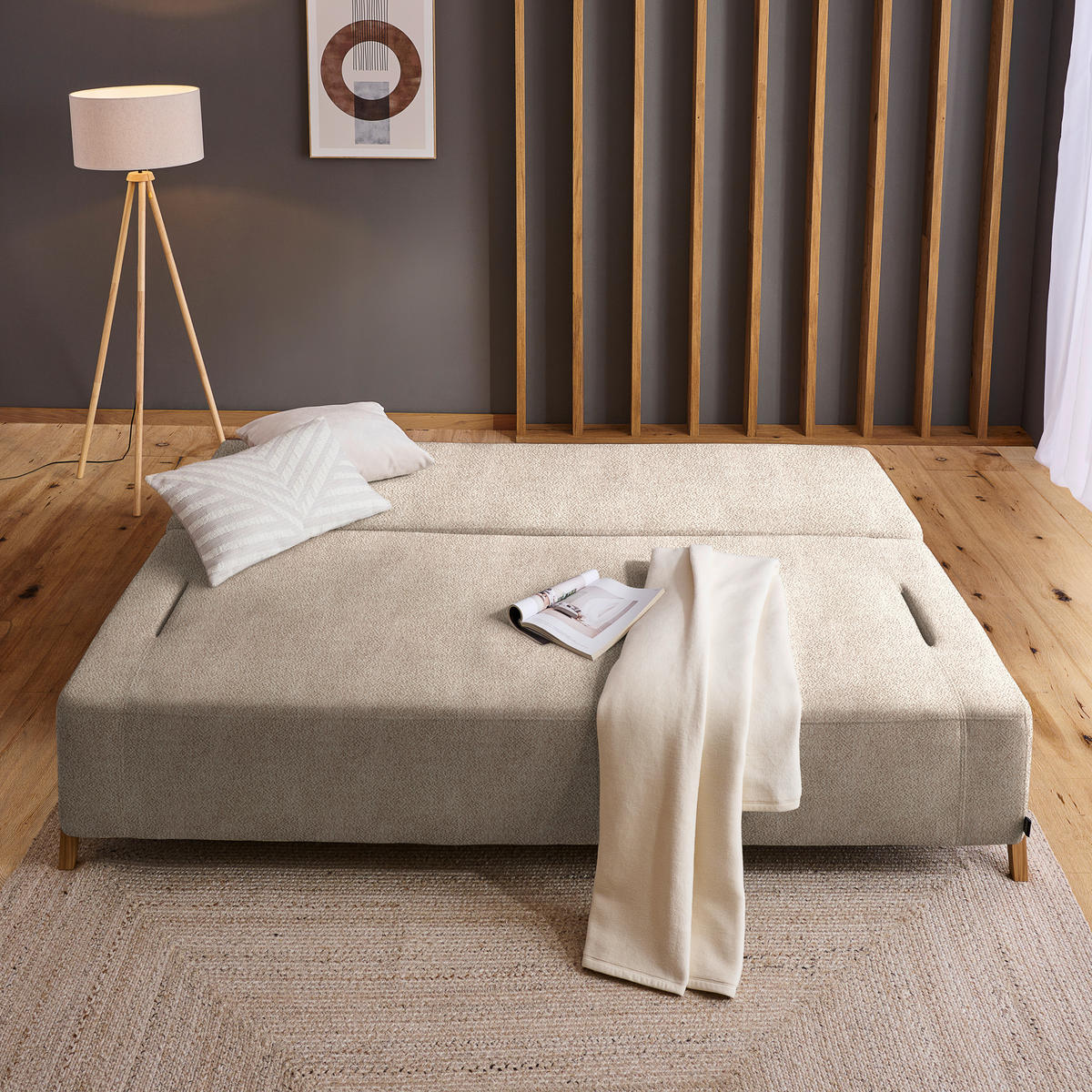 SCHLAFSOFA in Holz, Textil Beige  - Beige/Naturfarben, Design, Holz/Textil (211/88/102cm) - Niels Andersson