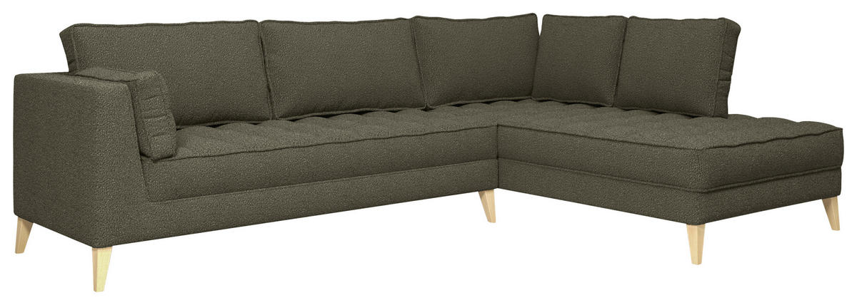 ECKSOFA Dunkelgrün Bouclé  - Dunkelgrün/Naturfarben, Design, Holzwerkstoff/Textil (310/204cm) - MID.YOU