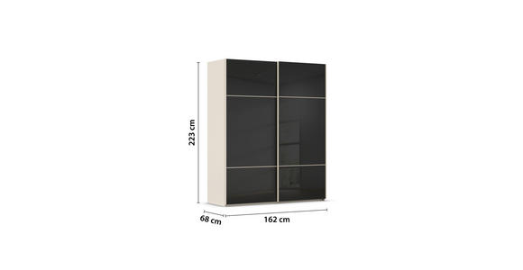SCHWEBETÜRENSCHRANK 162/223/68 cm 2-türig Schwarz, Champagner - Champagner/Schwarz, KONVENTIONELL, Glas/Holzwerkstoff (162/223/68cm) - Novel