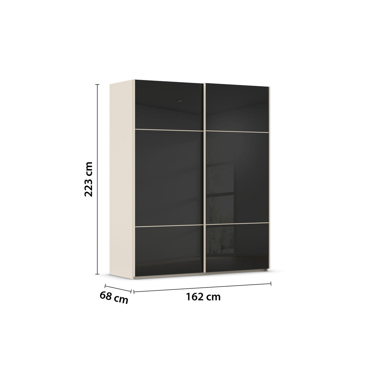 SCHWEBETÜRENSCHRANK 162/223/68 cm 2-türig Schwarz, Champagner  - Champagner/Schwarz, KONVENTIONELL, Glas/Holzwerkstoff (162/223/68cm) - Novel