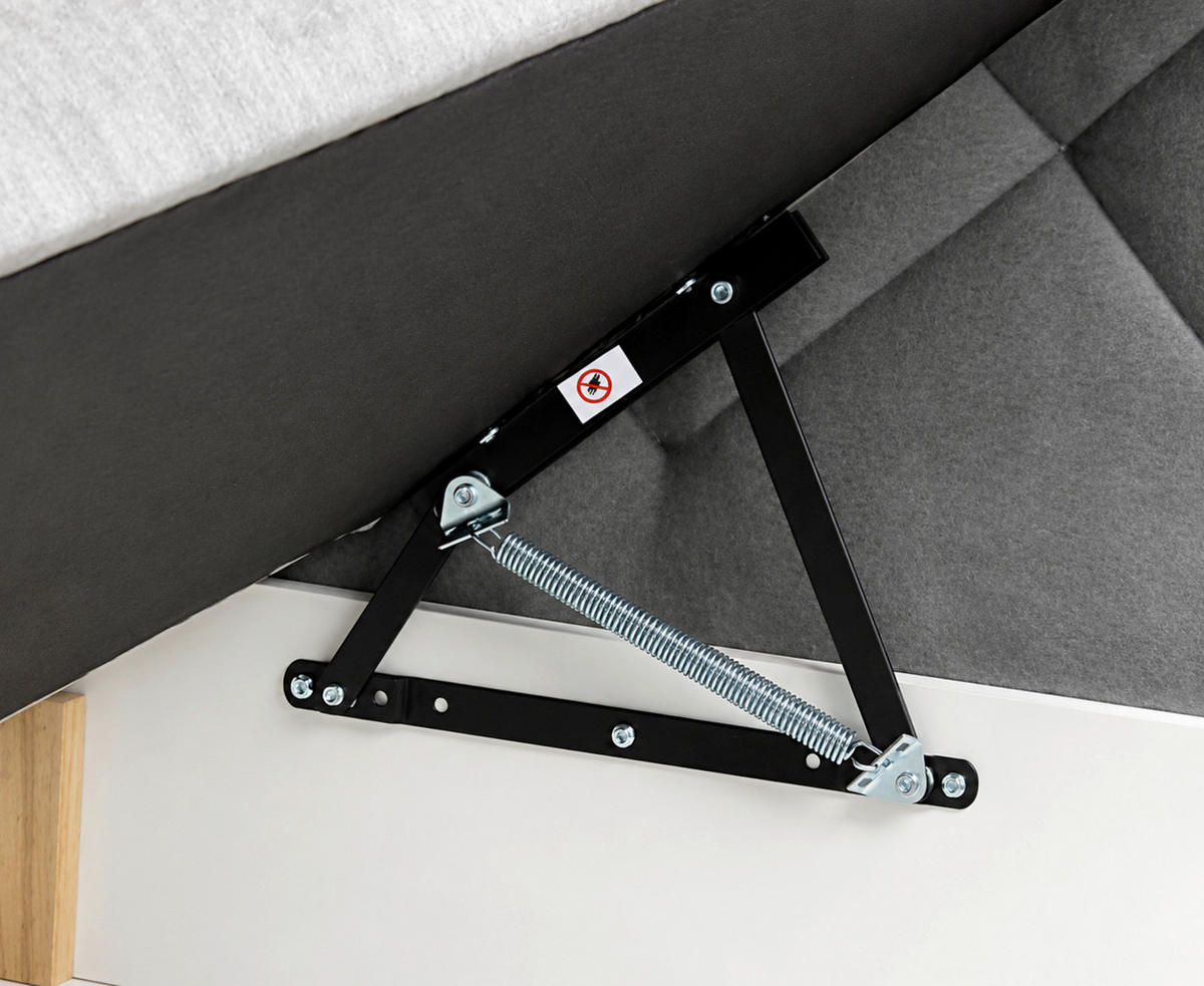 BOXBETT 180/200 cm,  in Grau, Bettkasten, Topper, H3 + H3 = fest  - Schwarz/Grau, MODERN, Holz/Textil (180/200cm) - MID.YOU