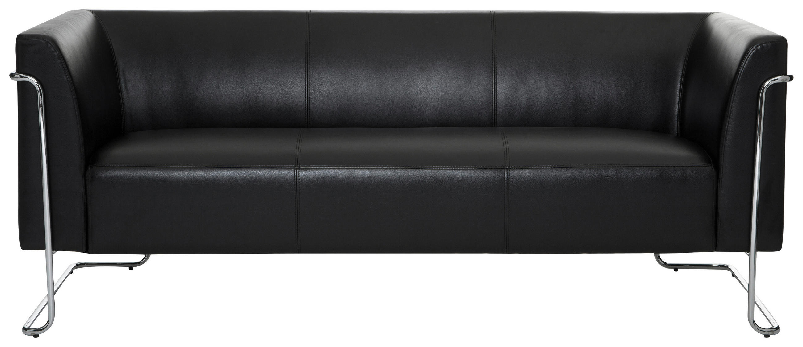 3-SITZER-SOFA in Lederlook Schwarz  - Silberfarben/Schwarz, MODERN, Textil/Metall (179/71/74cm) - MID.YOU