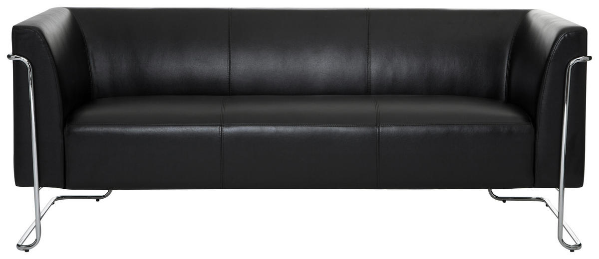 3-SITZER-SOFA Lederlook Schwarz  - Silberfarben/Schwarz, MODERN, Textil/Metall (179/71/74cm) - MID.YOU