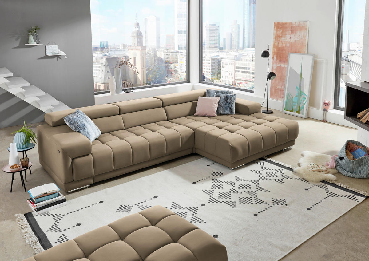 ECKSOFA  in Mikrofaser Hellbraun  335/190 cm  - Hellbraun/Silberfarben, Design, Textil/Metall (335/190cm) - Beldomo Speed