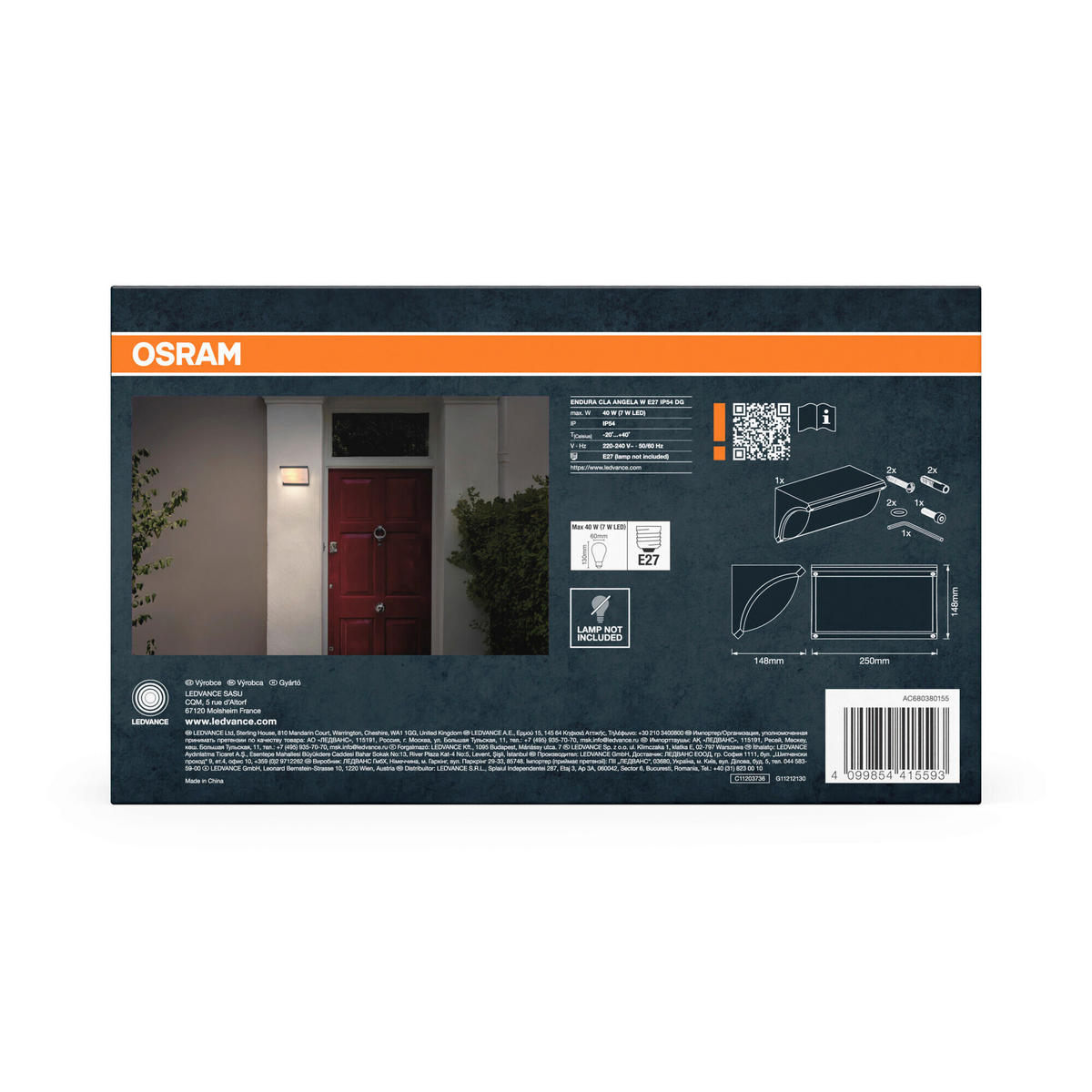 AUßENLEUCHTE 25/14/14,8 cm   - Dunkelgrau, Basics, Kunststoff/Metall (25/14/14,8cm) - Osram