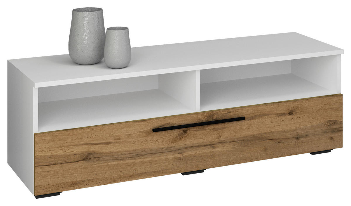 TV-BÄNK  115/39/40 cm  stående  - honungsek/vit, Modern, metall/trämaterial (115/39/40cm) - MID.YOU