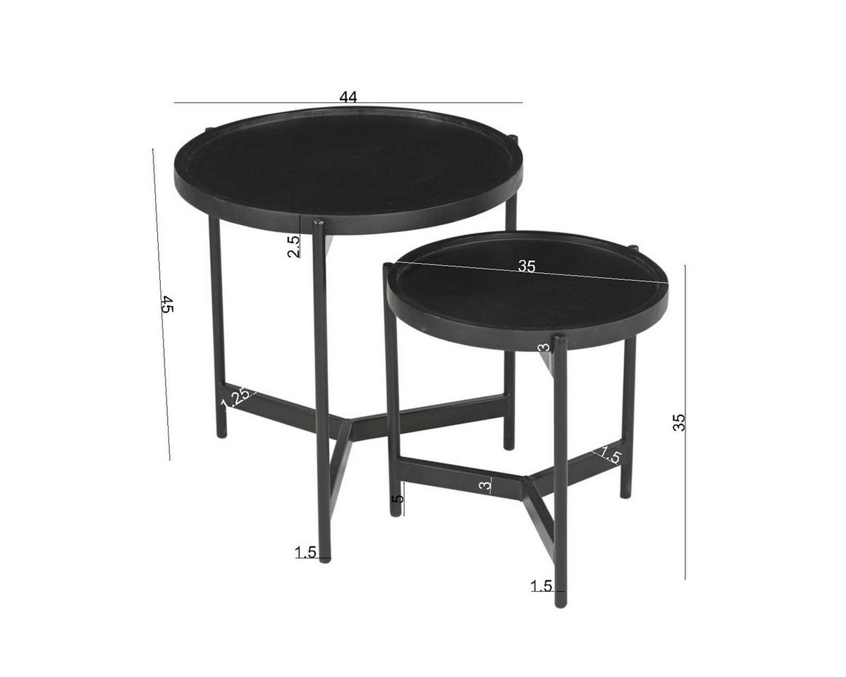 BEISTELLTISCHSET Mangoholz massiv rund Schwarz  - Schwarz, Design, Holz/Metall (45-35/45-35/45-35cm) - MID.YOU