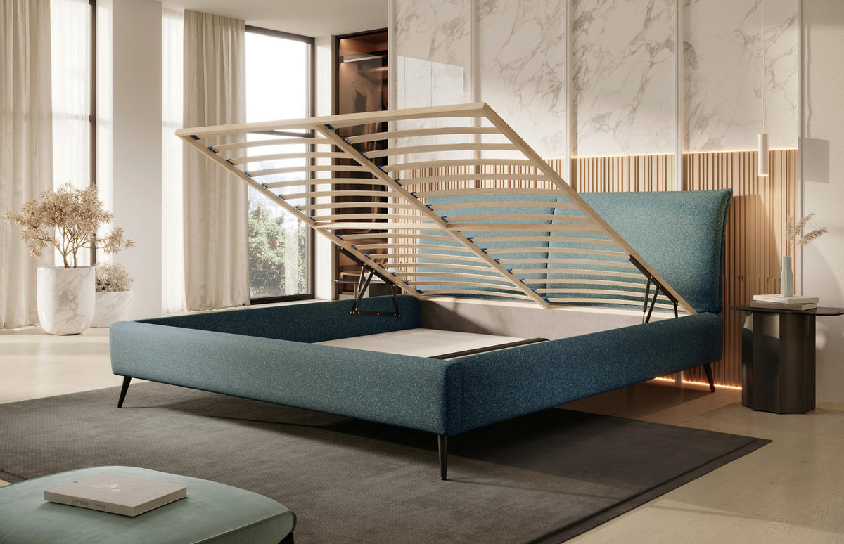POLSTERBETT gepolstertes Kopfteil, Bettkasten, Lattenroste 180/200 cm  in Dunkelgrün, Blau, Grau  - Blau/Dunkelgrün, Design, Holz/Textil (180/200cm) - Esposa
