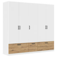 KLEIDERSCHRANK 226/210/54 cm,  in Weiß, Eiche Artisan, 5 Tür(en)  - Weiß/Eiche Artisan, Basics, Holzwerkstoff/Metall (226/210/54cm) - Rauch Möbel