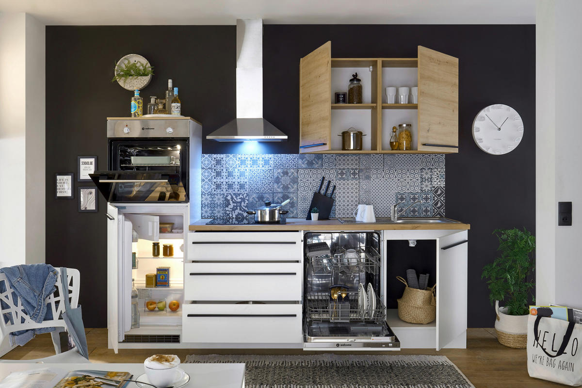 BLOK KUHINJA BEZ APARATA  bela, hrast artisan  - bela/crna, Moderno, pločasti materijal/plastika (260cm) - Xora