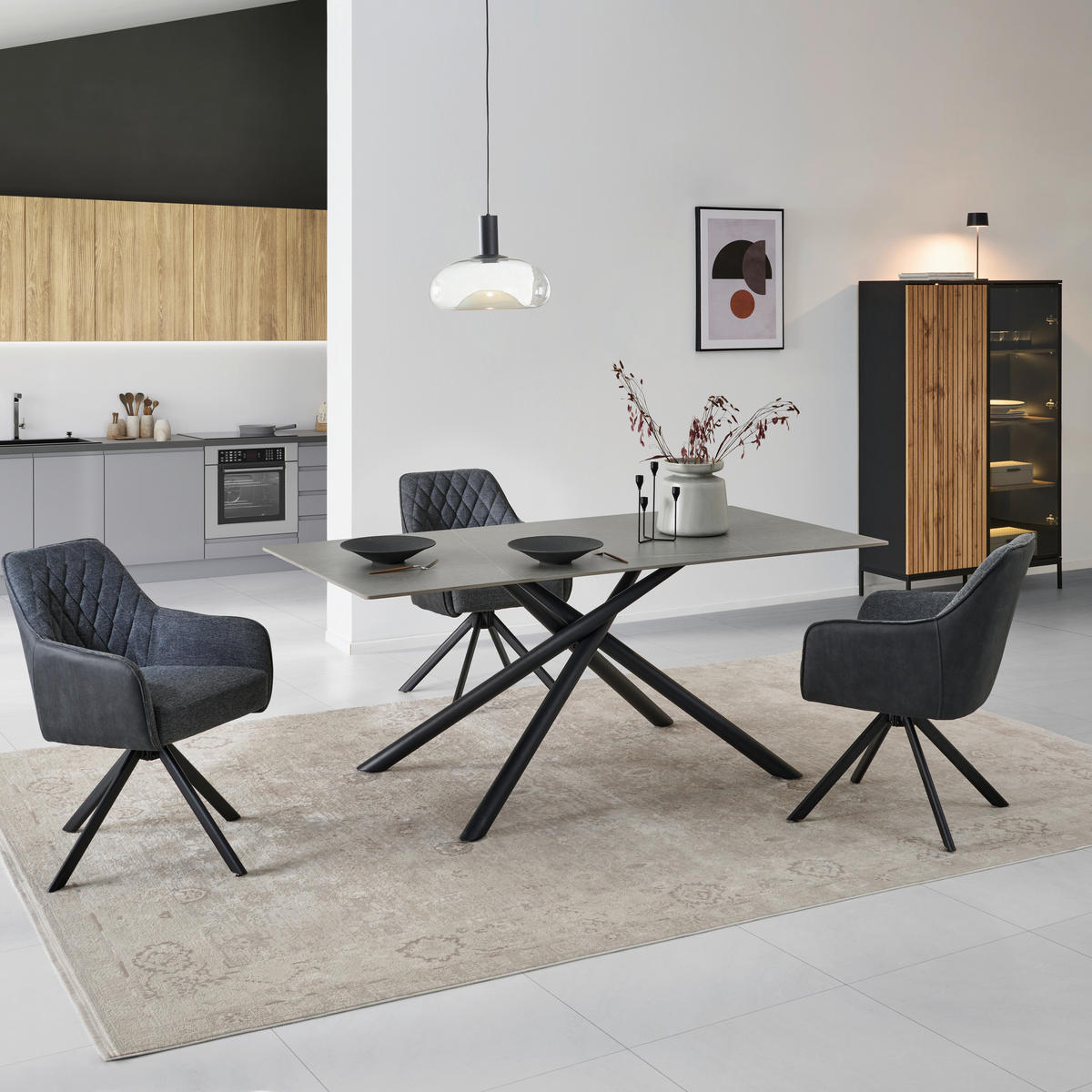 JEDILNA MIZA, siva  - črna/siva, Konvencionalno, kovina/keramika (180/76/90cm) - MID.YOU