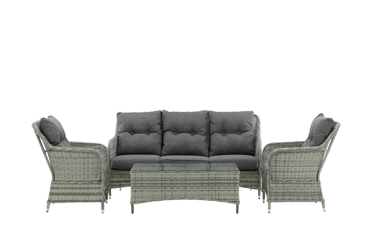 LOUNGEGARNITUR   Rattan  - Grau, KONVENTIONELL, Holz - Gardenson