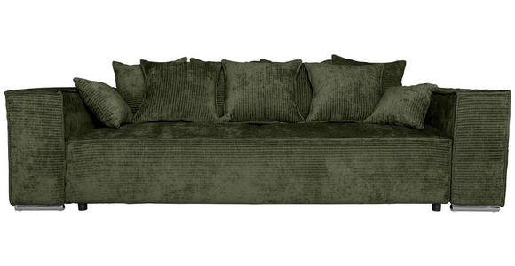 BIGSOFA Flachgewebe Dunkelgrün  - Chromfarben/Dunkelgrün, KONVENTIONELL, Textil/Metall (256/68/122cm) - Carryhome