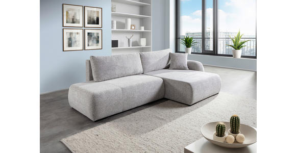 ECKSOFA Grau Flachgewebe Zierkissen, Rückenkissen, Bettkasten, Schlaffunktion, Rücken echt, Liegefläche im Originalstoff  - Schwarz/Grau, KONVENTIONELL, Kunststoff/Textil (260/145cm) - Carryhome
