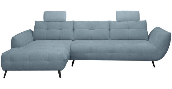 ECKSOFA Blaugrau Chenille Armlehnenkissen, Rücken echt, Sitztiefenverstellung  - Blaugrau/Schwarz, KONVENTIONELL, Textil/Metall (215/313cm) - Hom`in