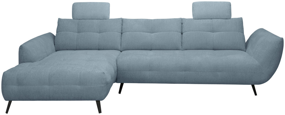 ECKSOFA Blaugrau Chenille Armlehnenkissen, Rücken echt, Sitztiefenverstellung  - Blaugrau/Schwarz, KONVENTIONELL, Textil/Metall (215/313cm) - Hom`in